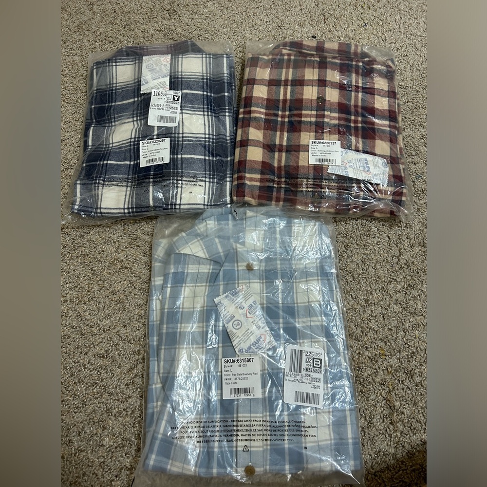 NEW Lands' End Men's Lightweight Coastal Flannel Shirt Blue/Burgundy Plaid Long - Picture 2 of 5